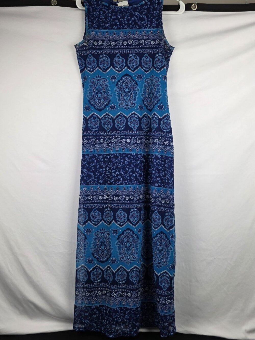 a fortiori Long Blue Sleeveless Patterned Dress Size S